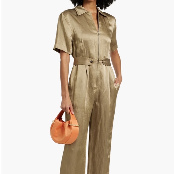 SANDRO Belted Satin Jumpsuit – Army Green – Size 36 – NWT - Picture 1 of 11